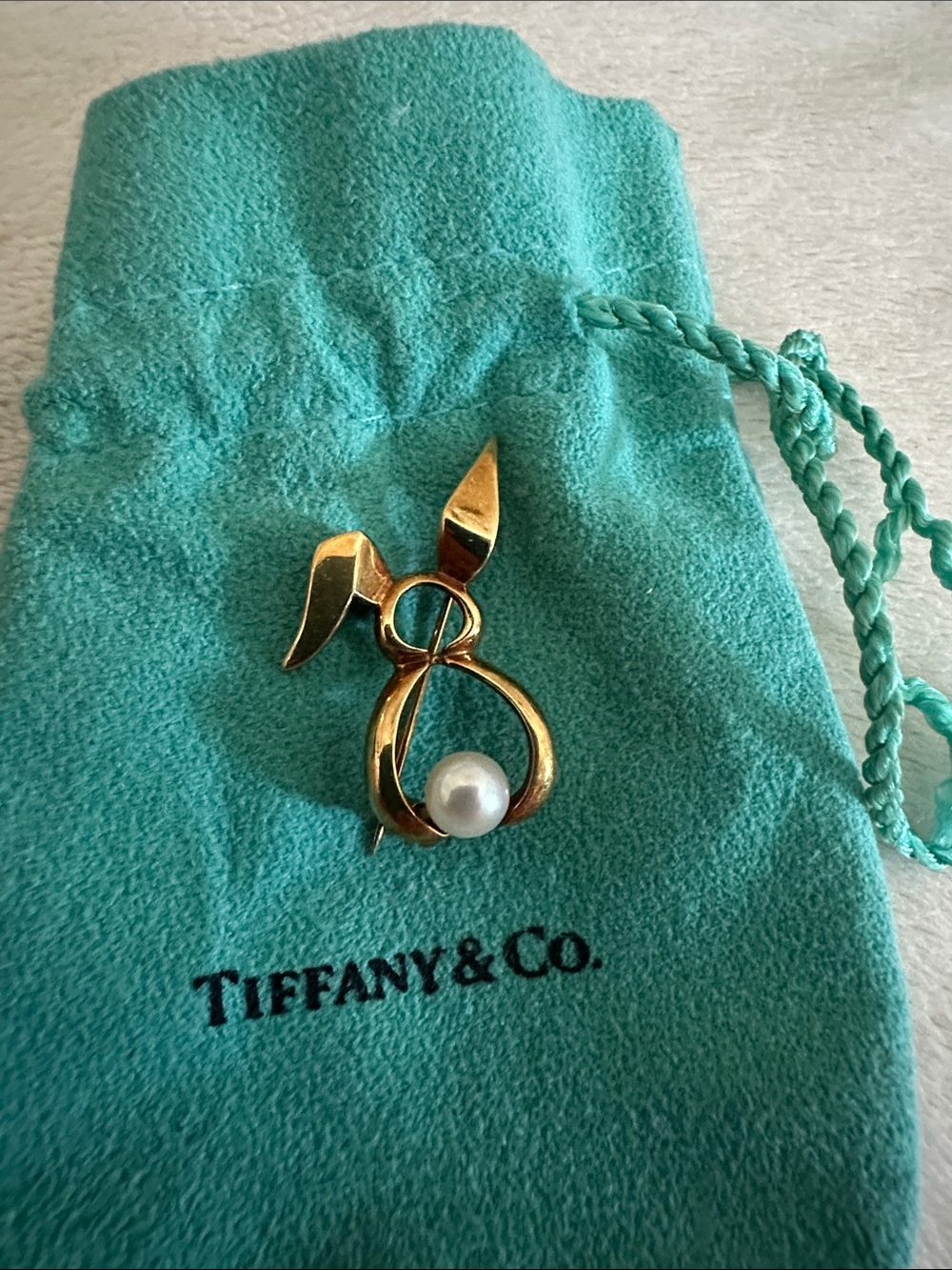 Tiffany & Co. Gold Bunny Brooch with White Pearl
